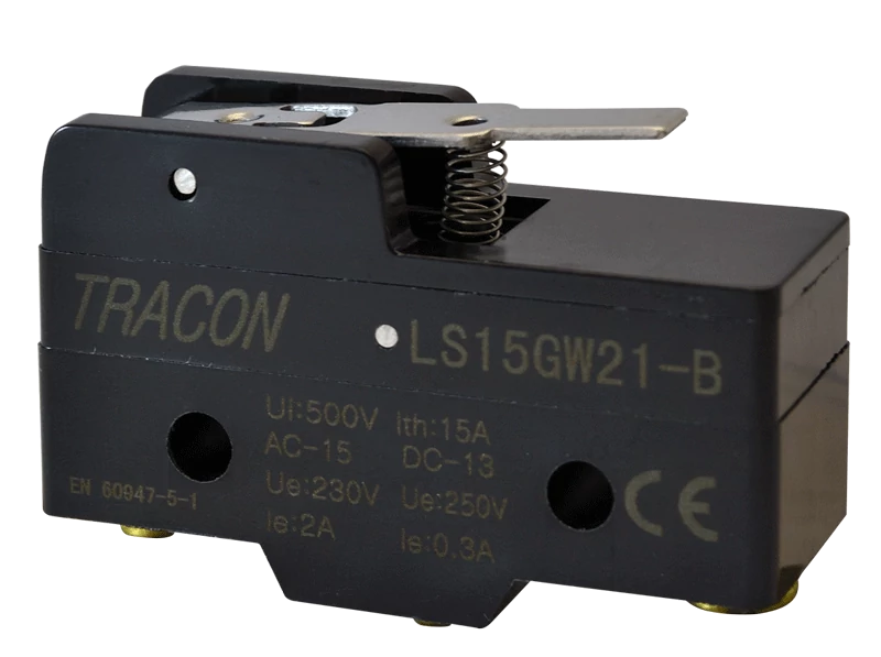 Tracon LS15GW21-B Helyzetkapcsoló, rugószáras 1xCO, 2A/230V AC-15, 0,3A/250V DC-13, 17mm, IP00