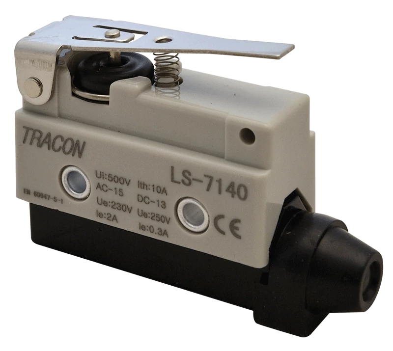 Tracon LS7140 Helyzetkapcsoló, rugószáras 1xCO, 2A/230V AC-15, 0,3A/250V DC-13, 46mm, IP40