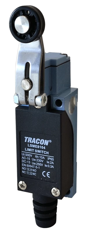 Tracon LSME8104 Helyzetkapcsoló, lengőkar-görgő 1xNO+1xNC, 2A/230V AC-15, 0,3A/250V DC-13, 30mm, IP65