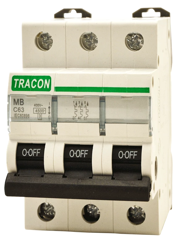 Tracon MB-3C-6 Kismegszakító, 3 pólus, C karakterisztika 6A, 4,5 kA