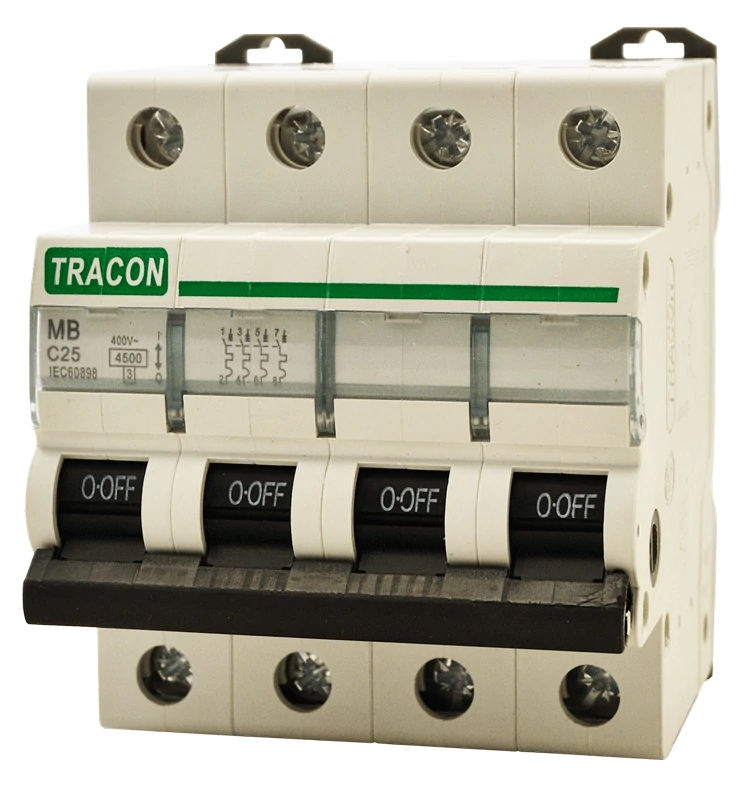 Tracon MB-4C-16 Kismegszakító, 4 pólus, C karakterisztika 16A, 4,5 kA
