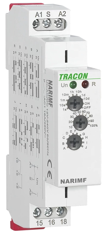 Tracon NARIMF Multifunkciós időrelé (10 funkció) AC/DC 12-240V, 0,1s-10d, 16A/AC1, 250VAC/24VDC