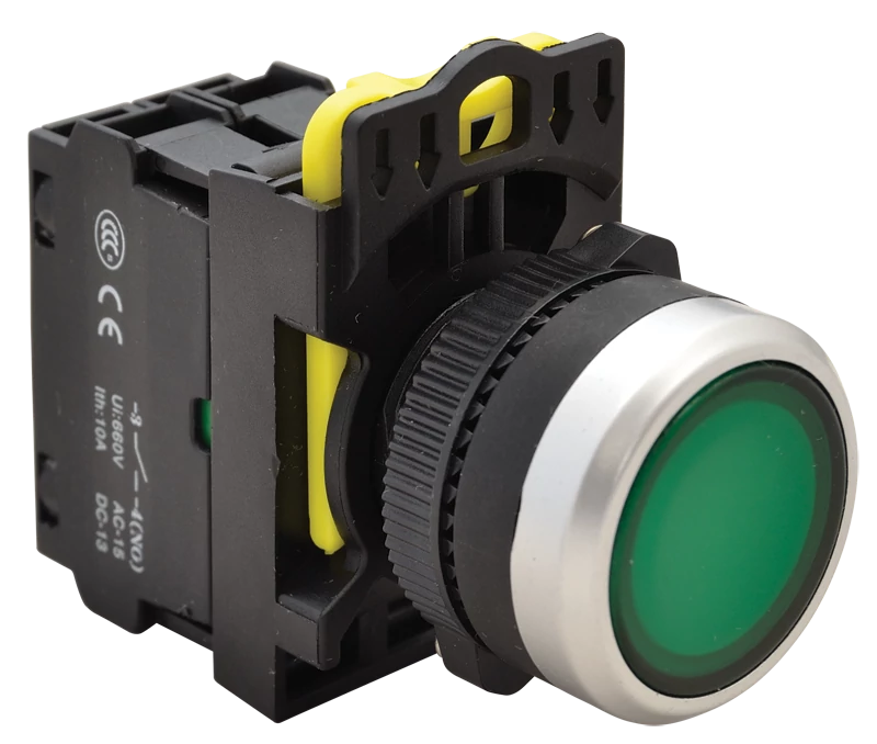 Tracon NYG3-LG Világító nyomógomb, zöld 1×NO, 5A/230V AC-15, IP65, LED 230V AC/DC