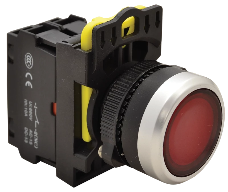 Tracon NYG3-LR Világító nyomógomb, piros 1×NC, 5A/230V AC-15, IP65, LED 230V AC/DC