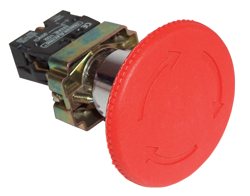 Tracon NYGBS8445P Reteszelt gombafejű vészgomb, fémalap, piros, elfordítással 1×NC+1×NO, 3A/400V AC, IP42, d=40mm