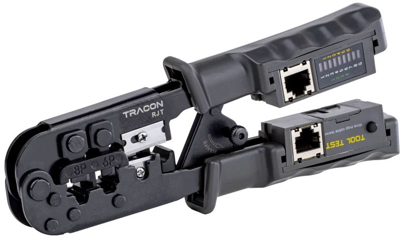 Tracon RJT Vágó- ,csupaszító- és présszerszám teszterrel RJ45, RJ11, RJ12