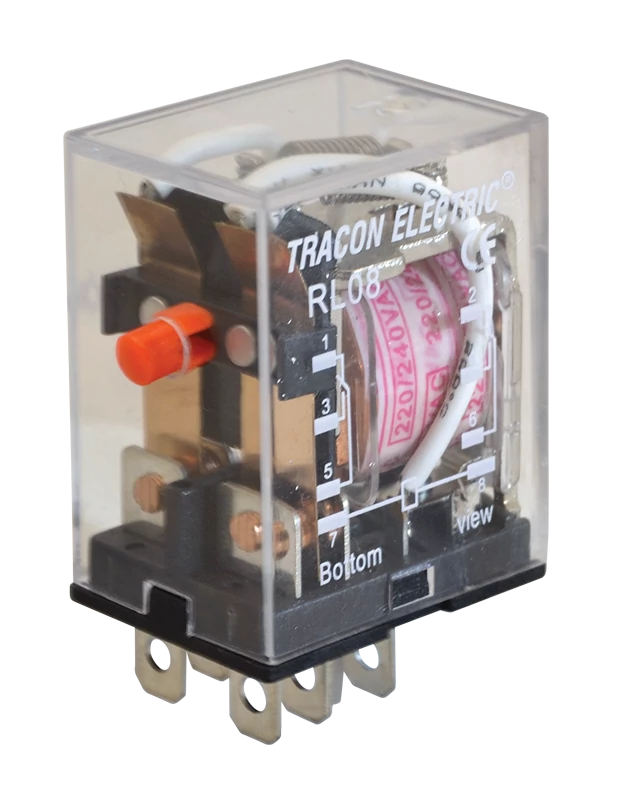 Tracon RL08-12AC Miniatűr teljesítmény relé 12V AC / 2×CO (10A, 230V AC / 28V DC)