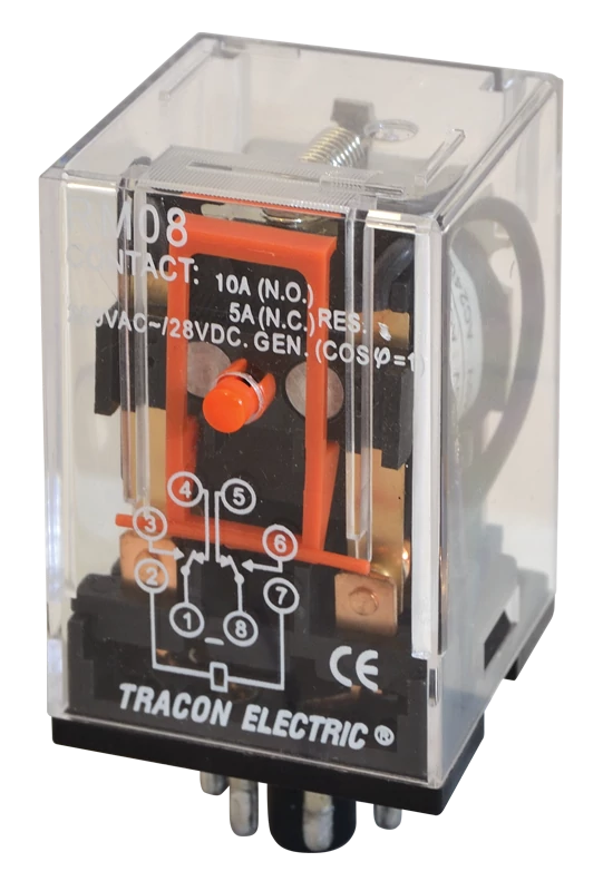 Tracon RM08-24DC Ipari relé 24V DC / 2×CO, (3A, 230V AC / 28V DC)