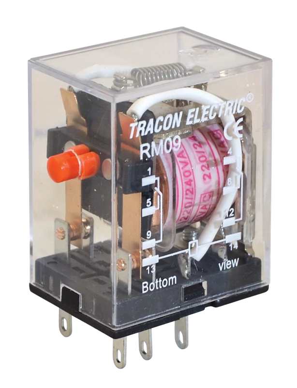 Tracon RM09-240AC Miniatűr relé 230V AC / 2×CO, (3A, 230V AC / 28V DC)