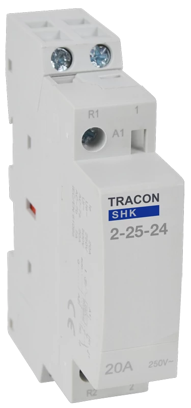 Tracon SHK2-25-24 Installációs kontaktor 24V AC, 50Hz, 1 Mod, 2×NO, AC1/AC7a, 25A