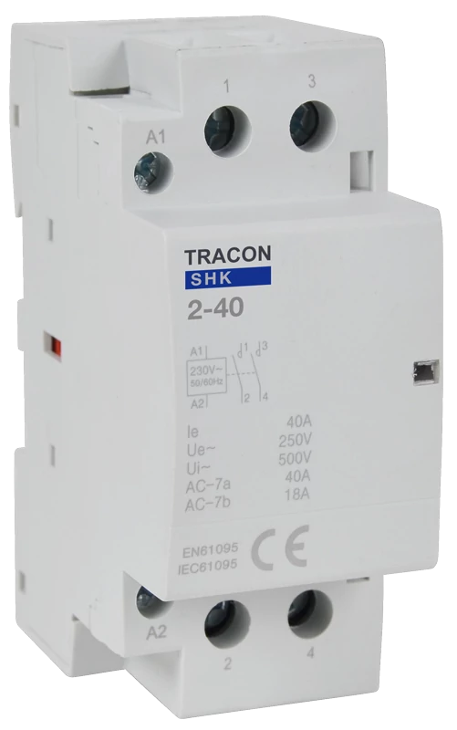 Tracon SHK2-40 Installációs kontaktor 230V AC, 50Hz, 2 Mod, 2×NO, AC1/AC7a, 40A