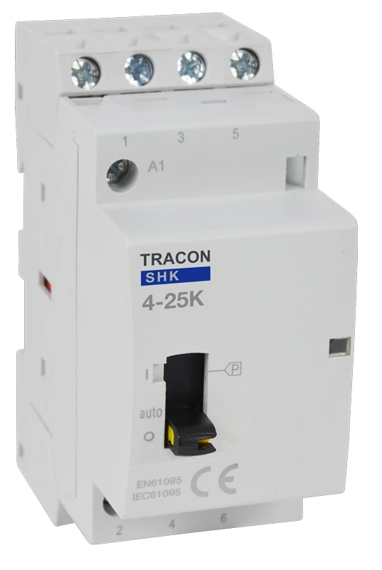 Tracon SHK4-25K Installációs kontaktor 230V AC, 50Hz, 2 Mod, 4×NO, AC1/AC7a, 25A