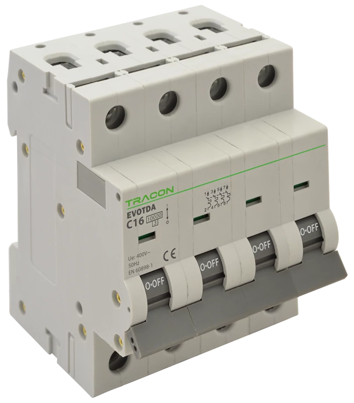 Tracon TDA-4C-2 Kismegszakító, 4 pólus, C karakterisztika 2A, C, 4P, 10kA