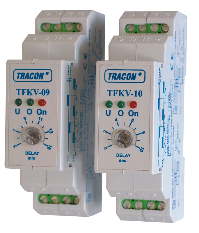 Tracon TFKV-09 Védőrelé, feszültségfigyelő, 1f/3f, beáll. visszakapcs.késl. Umin=160V, 5-15min, 5A/250V AC