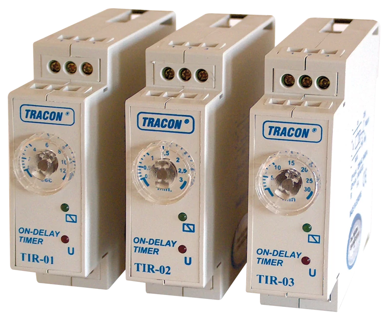 Tracon TIR-01 Egyfunkciós időrelé, meghúzáskésleltetés 230V AC/24V AC/DC, 0.1-12s, 5A/250V AC