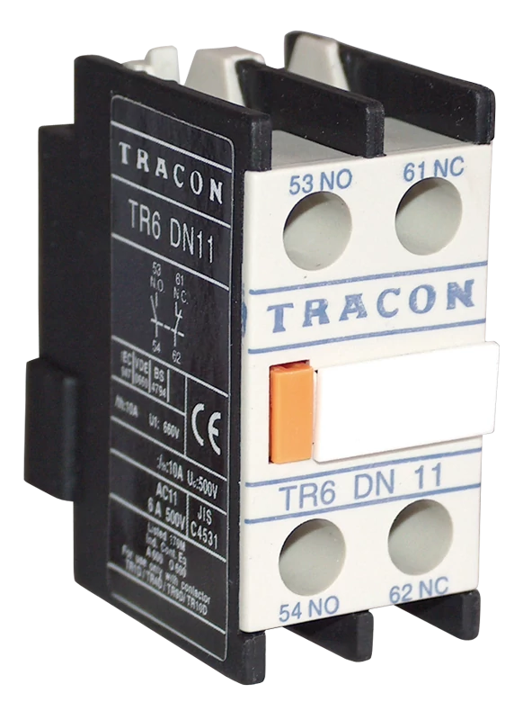 Tracon TR6DN11 Homlokoldali segédérintkező TR1D/F és TR1E kontaktorokhoz 230V, 50Hz, 2A, 1×NC+1×NO