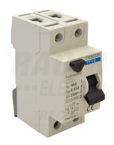 TRACON  TFV2-25030 Áram-védőkapcsoló, 2P, 25A, 30mA, 6kA, AC