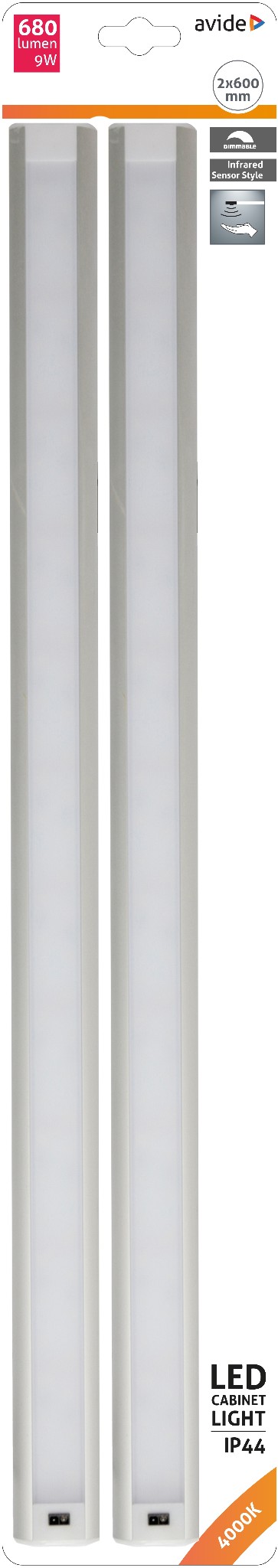 Avide LED Szalag Szekrény Lámpa 9W SMD2835 4000K IP44 2X60cm + Szenzor